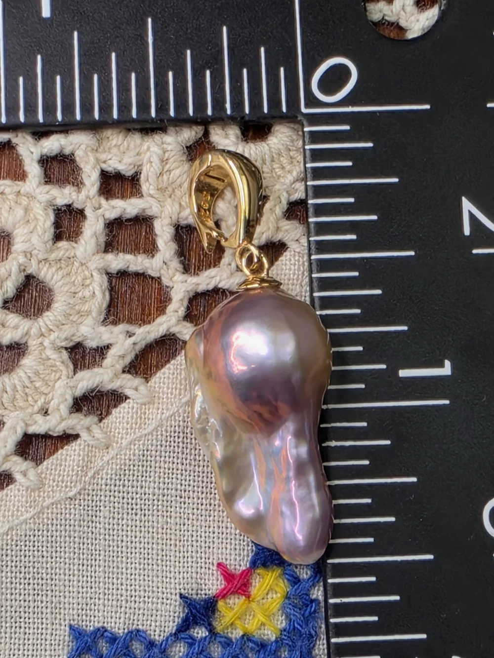Big Pink Baroque Blister Pearl Charm Pendant Gold Over Sterling Clasp Opens